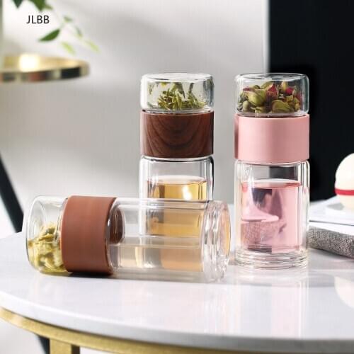 Tea Water Bottle Travel Drinkware Double Wall Glass Tea Infuser Tumbler Stainless Steel Filters Tea Filter Floral Teacup