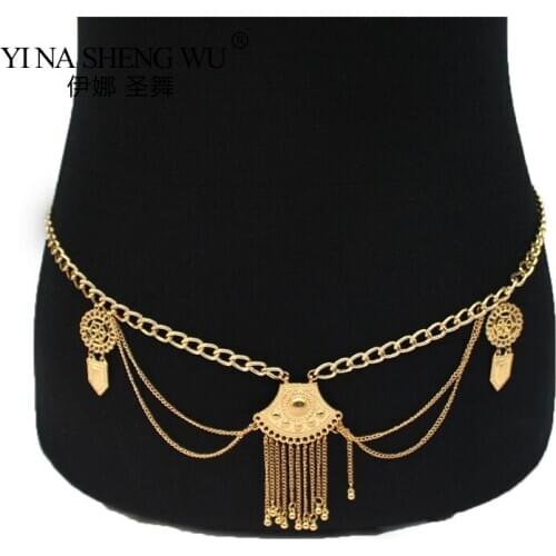 Hollow Flowers Out Waist Chains Pendants Sexy Belly Dance Chain Belly Belt Body Chains Link Tassel Gypsy Women Coin Body Jewelry