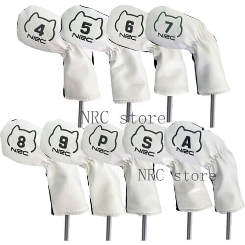 Golf Iron cover 9Pcs Set PU Leather Waterproof No.4/5/6/7/8/9/P/S/A Protector White AKITA DOG