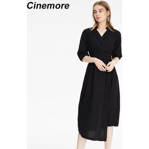 Cinemore dresses woman summer 2021 Shirt Long Dress Short Sleeve Button Unicolor Casual Muslin Ruched Loose Dresses Q92262