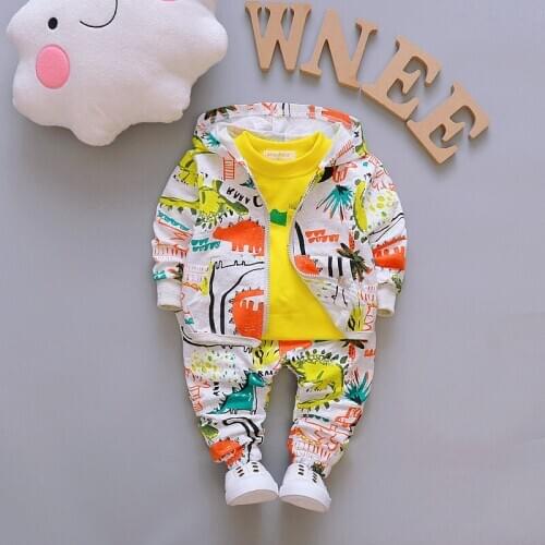 Kids Set 2020 Autumn New Children Clothes Baby Boys Long-sleeve Cartoon Zipper Jacket Bottoming Shirt Trousers Three-piece Suits