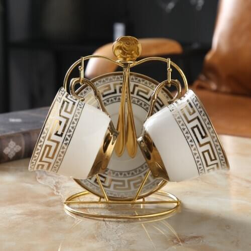 European Ceramic Tea Cup And Saucer Set Chinese Ivory Gold bone china Coffee Cups Set Pot Creamer Sugar Bowl Teatime Teapot Mug