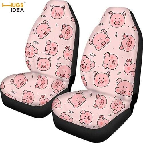 HUGSIDEA Car Seat Cover 2Pcs Pink Cartoon Pig Collage Vehicle/Automotive Front Seat Dust/Dirty/Pet Proof Cover SUV Accessories
