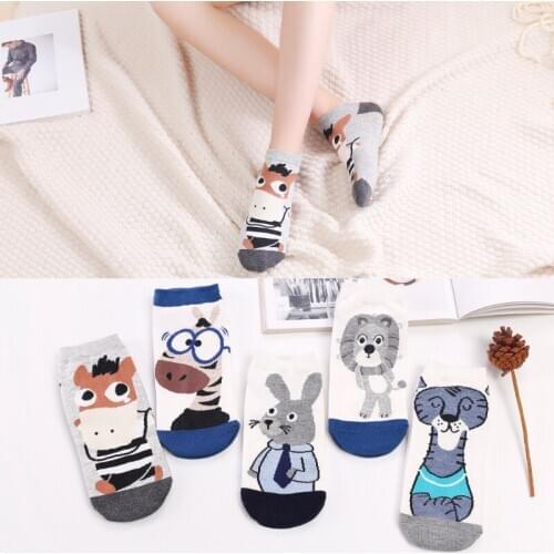 Kawaii gray Harajuku stereo cartoon animal socks ladies cotton invisible socks Lion Rabbit Zebra Horse Tiger funny ladies socks