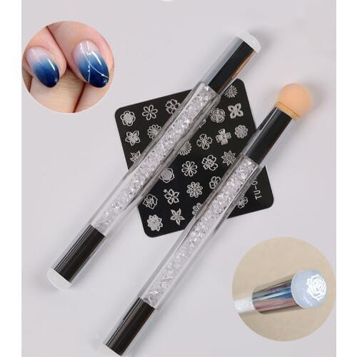 1pc Glitter Powder Picking Dotting Gradient Pen Brush+1 Sponge silicone Nail Art Tools Double-ended Acrylic UV Gel Painting Pen