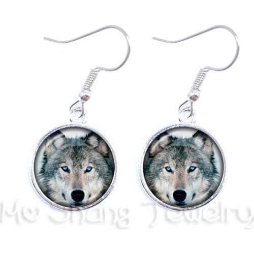 Fashion Jewelry Howling Wolf Moon Glass Cabochon Drop Earrings For Women Gift 2018 Mum Present