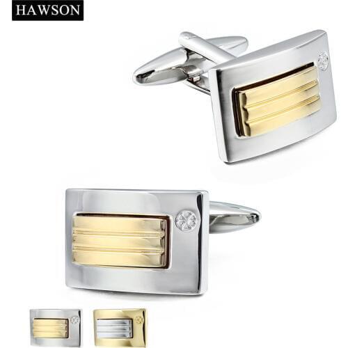 HAWSON Retailed Golden Cufflinks Luxury Mens French Dress Button 2 Colors Option for Male
