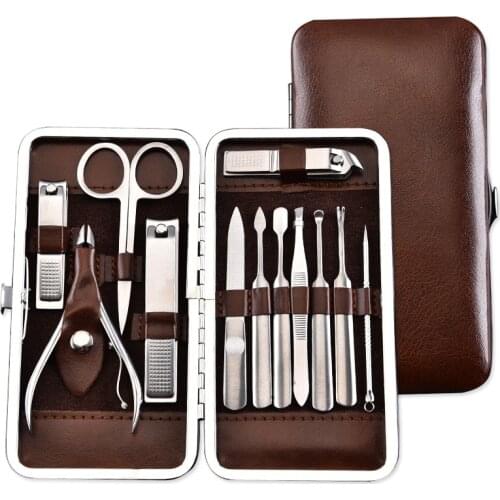 12pcs Manicure Set Pedicure Sets Nail Clipper Stainless Steel Professional Nail Cutter Tools with Travel Case Kit