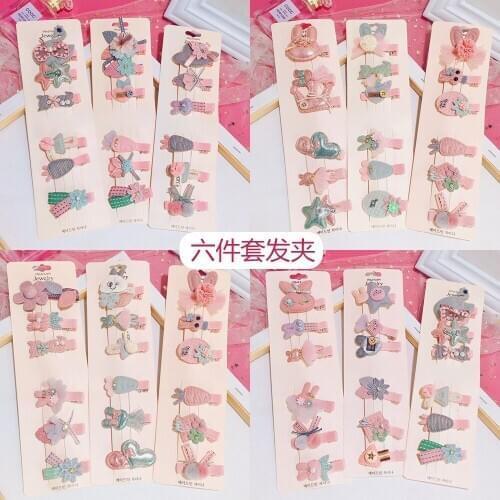 6Pcs Hair Clip Set Cute Hair Accessories Girl Cartoon Hair Clip Headwear Bow Flower Animal Hairpin Hair Ring Elastic Headdress