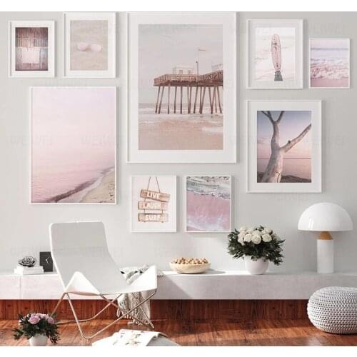 Seaside Landscape Canvas Painting Home Decoration Wood Posters and Prints Surfboards Beach Wall Pictures for Living Room Art