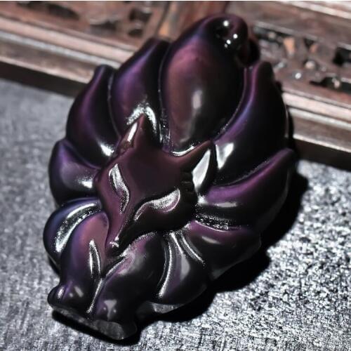 Natural obsidian fox nine-tailed fox pendant gold yaostone nine-tailed fox pendant color obsidian nine-tailed fox pendant