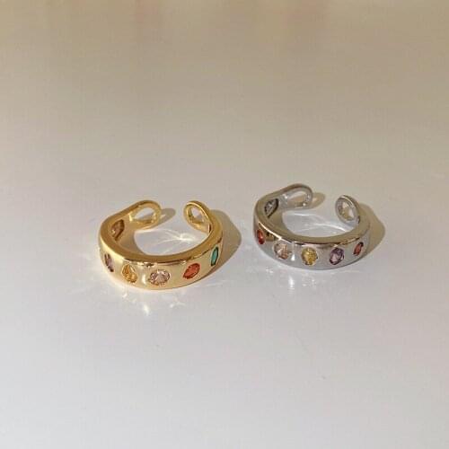 Origin Summer Temperament Multicolor Cubic Zircon Ring for Women Open Adjustable Gold Silver Color Index Finger Ring Jewelry