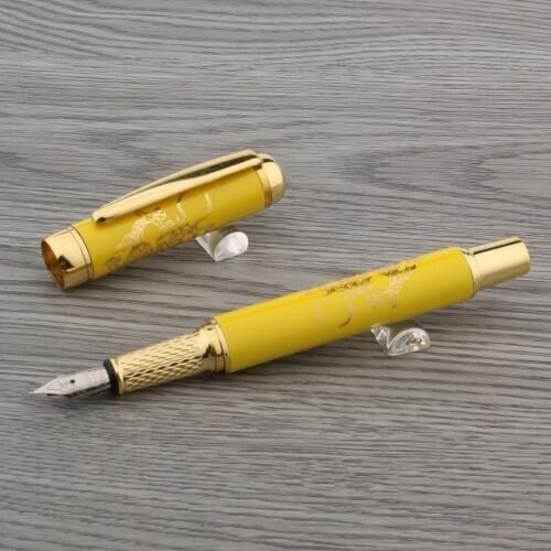 Luxury Quality Fountain Pen Yellow Porcelain Chinese Painting Golden Ink Pens Stationery Office School Supplies