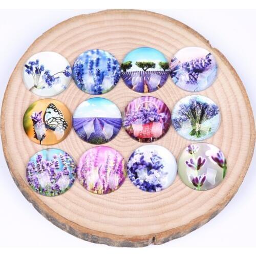 Reidgaller mix purple lavender flower photo round dome glass cabochon 12mm 14mm 18mm 20mm 25mm diy earring jewelry findings