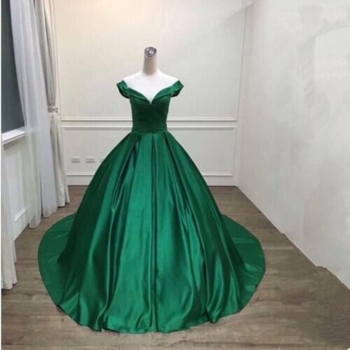 Robe De Soiree 2018 V-Neck Bodice Ball Gown Green Long Evening Dress Party Elegant Vestido De Festa Fast Shipping Prom Gowns