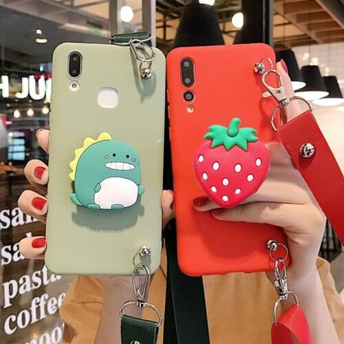 Cute Fruit Stand Holder Soft Cover For Samsung Galaxy A5 2017 A6 A8+ A9 2018 A10 A20 A30 A40 A60 A70 Bracket Cover With Lanyard