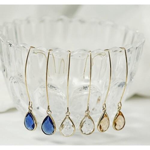 Blue Water Drop Crystal Long Drop Earrings For Women Simple Design Gold Quartz Em Stone Earring Fashion Jewelry A763