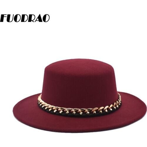 FUODRAO New Classic Wool Fedora Hats Women Solid Color Flat Top Bowler Hat Autumn Winter Panama Hats Wide Brim Jazz Cap P28