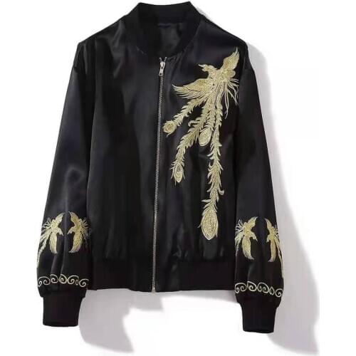 European and American womens wear 2020 winter new style Long-sleeved Phoenix embroidered zipper fashion coat