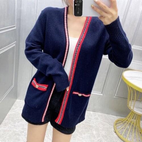 Color New Cashmere bump side pockets of fund of winters is recreational easing female long knitting cardigan coat