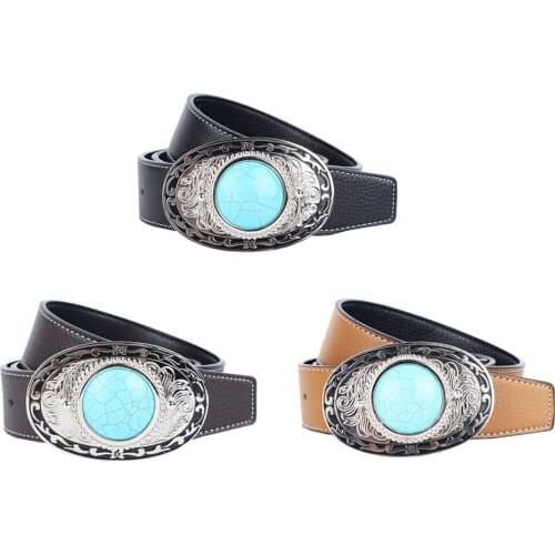 Women Men Waist Belt Leather Belts Waist Strap Turquoise Buckle Waistband Western Cowboy Style Party Dress Decor