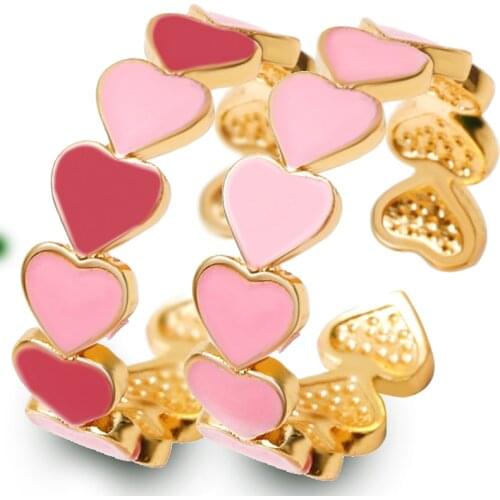 Pink Love Heart Metal Opening Adjustable Rings Geometric Ins Womens Electroplating Ring Retro Finger Jewelry