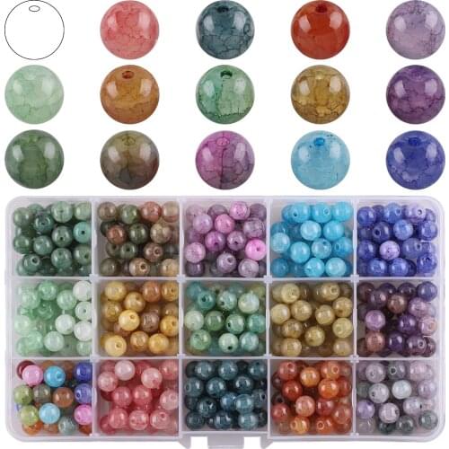 375pcs/box Crack Beads 8mm Lampwork Glass Round Beaded Natural Stone Beading For DIY Jewelry Making Bracelets Accessories