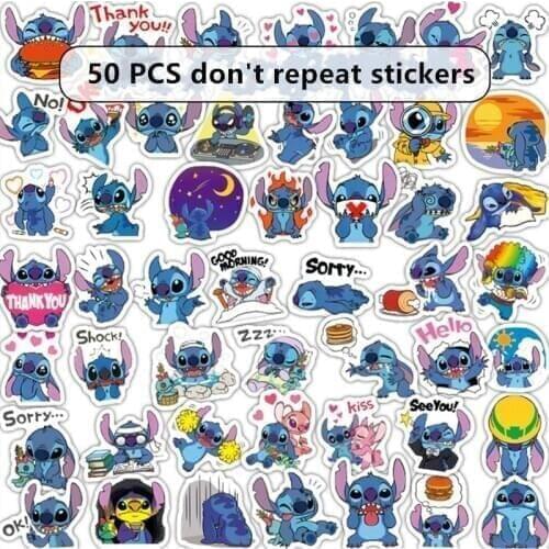 50Pcs Disney Classics Lilo Stitch Stickers Cute Cartoon pvc Sticker Scrapbooking Sticker For Luggage Laptop Motorcycle Toy