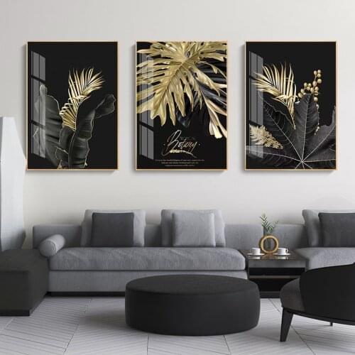 Abstract Golden Luxury Leaf Plant Modern Nordic Posters Print Painting Color Style Art Wall Corridor Household Adornment Picture