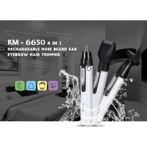 KM-6650 4 In 1 Rechargeable Multi Functional Washable Nose Beard Ear Eyebrow Hair Trimmer Safe Face Care Razor Clipper for Men