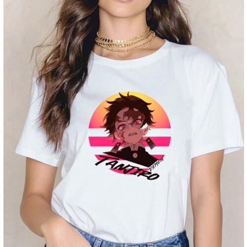 Anime Demon Slayer Womens T Shirt Cool Tanjirou Kamado Streetwear Kawaii Nezuko Tops Inosuke Printed Hot Sale Summer Manga Tee