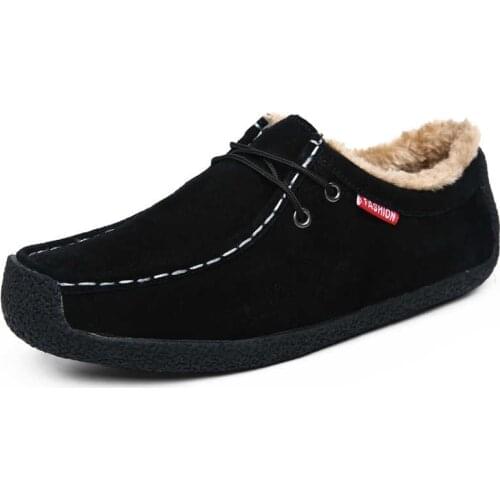 Fashion Warm Fur Snow Shoes Men Suede Leather Winter Boots Non-slip Mens Shoes Designer Shoes Men Luxury Flats Plus Size 37-50