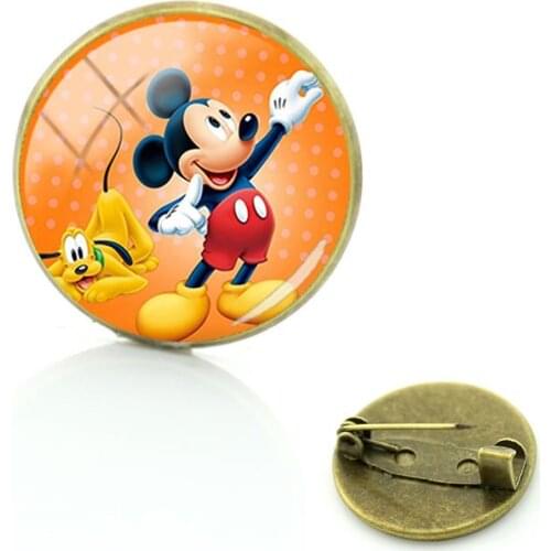 Disney Mickey Mouse Brooch Mickey Pattern Brooch Glass Dome Brooch Clothespin Antique Copper Jewelry