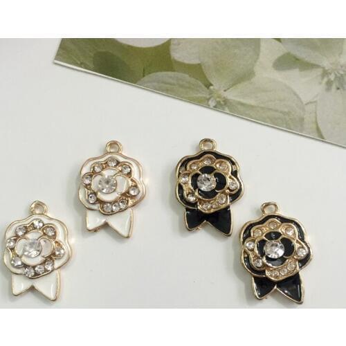 13*20MM 30Pcs/Pack Glass Crystal Flower Shape KC Gold Charms Alloy Beads Jewelry Pendants