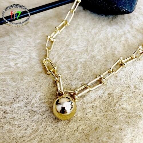 F.J4Z 2021 Trend Necklaces for Women Punk Gold Metal Ball Pendant U Shape Chain Collor Necklace Lady Jewelry Gift