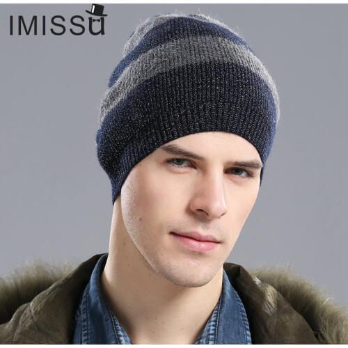 IMISSU Brand New Solid Colors Gorros Bonnet Thick Warm Hats for Men Knitted Real Wool Skullies Casual Caps Mens Winter Hats