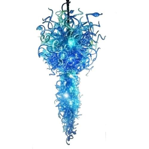 Italy Designer Art Glass Chandelier Blue Long Chain Handmade Blown Glass Chandelier Lightings for Living Room