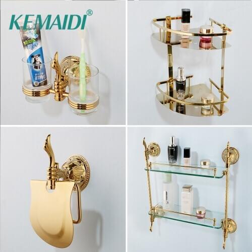 KEMAIDI Bathroom Shelf Toilet Paper Holder&Tooth Brush Holder Bath Hardware Sets Accessories Luxury Bathroom Solid Brasss