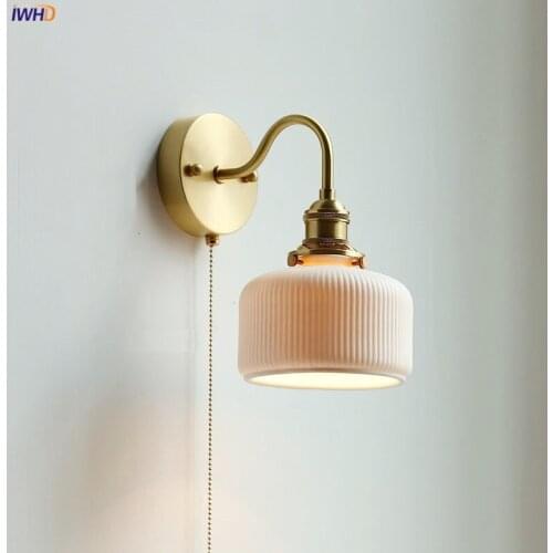 IWHD Ceramic Nordic Modern Wall Lamp Beside Pull China Switch Bathroom Mirror Stair Light Copper LED Wall Sconce Luminaria