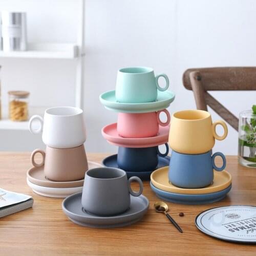 Coffee Cups With Tray Kitchen Accessories Porcelain Tea Matte Ceramic Saucers Mug Coffee Cups Household Supplies Tasse À Café