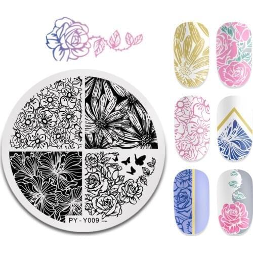 PICT You Round Nail Stamping Plate Stainless Steel Nail Picture Stamp Templates Nail Art Design Plate PY-Y009