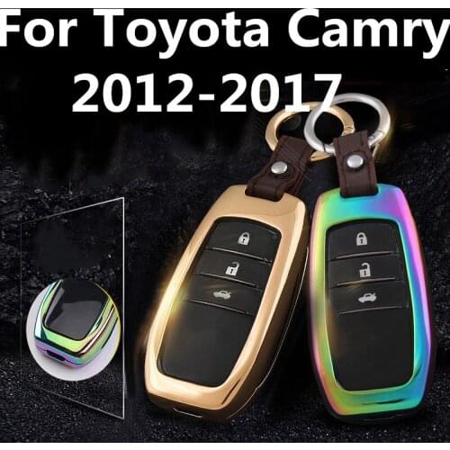 Key case metal case double engine key case cover decoration car Accessories For Toyota Camry 7th Sedan 2012-2017