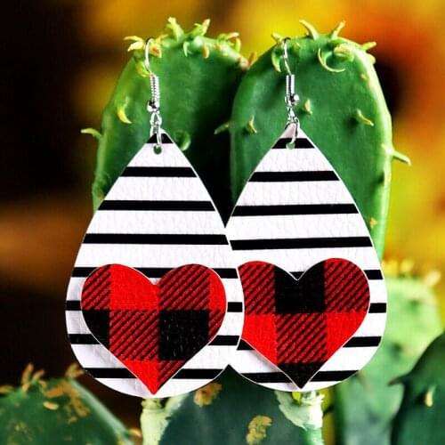 European and American Heart Shaped Leather Earring Set Valentines Day Love Pu Leather Earrings Valentines Day Gift