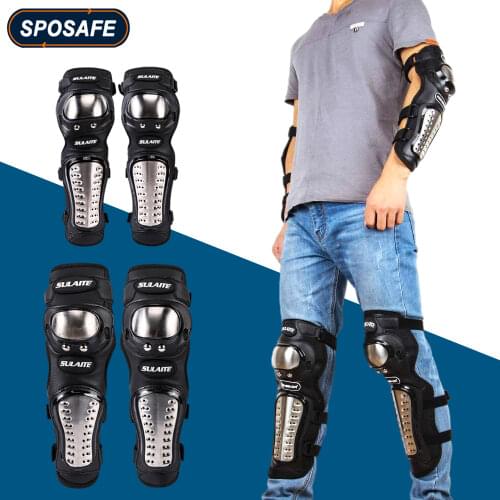 4Pcs/Set Crashproof Knee Pads Elbow Pads Motorcycle Protector Thick Stainless Steel Motocross Skating Mountain Bike Sports Guard