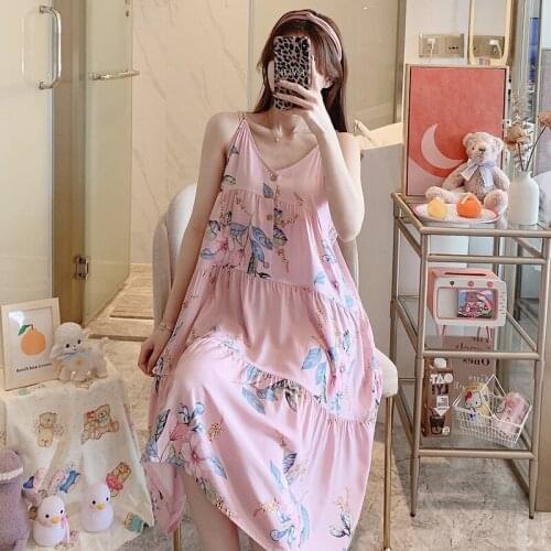 Womens Nightgowns Sleepwear V-Neck Button Comfy Pajamas for Women Summer Loose Nightshirt Cotton Sleeveless Slip Sleeping Dress