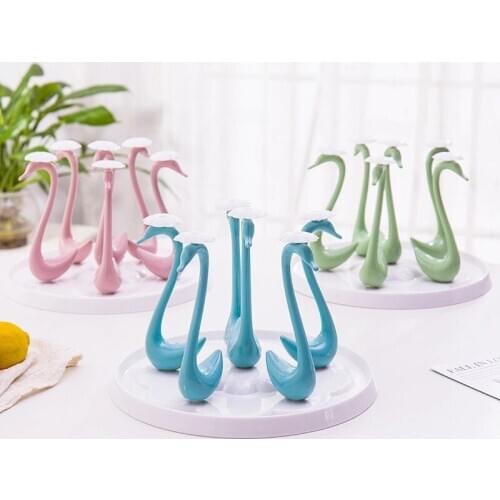 Novel Cup Drying Rack with Drain Tray Bottle Drying Rack Stand with 6 Hooks Mug Organizer Goose Shape Table Decoration