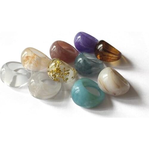 2021 New Colorful Transparent Acrylic Irregular Water Drop Resin Rings Marble Pattern Ring for Women Girls Summer Jewelry Gifts