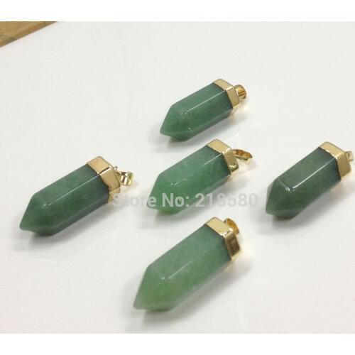 P1506140105 Healing Crystal Aventurine Hexagonal Prisms Pendant Edged in Gold