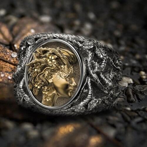 Luxury Vintage Retro Goddess Rings Creative Circle Cute Ring Party Punk Golden Color Jewelry Gifts For Women Girls