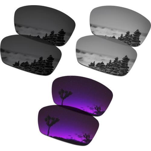 SmartVLT 3 Pairs Polarized Sunglasses Replacement Lenses for Oakley Plaintiff Squared Black & Silver Titanium & Plasma Purple